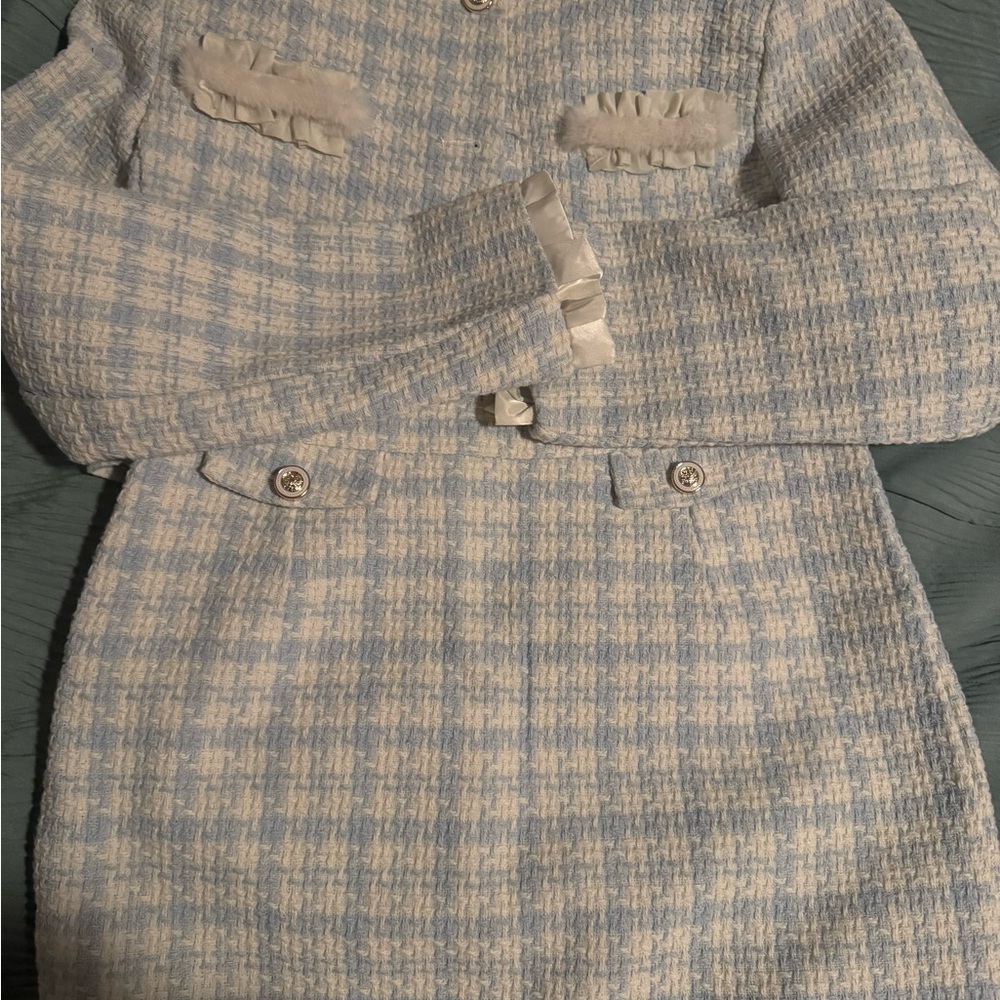 Chic Blue and White Tweed Dress